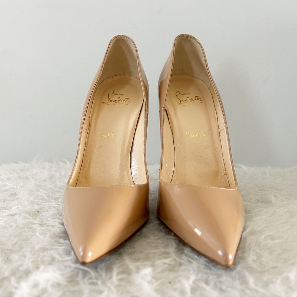 Christian Louboutin So Kate Tan Nude Patent Leather Pointed Toe Heels Size EU 39 - Picture 6 of 13